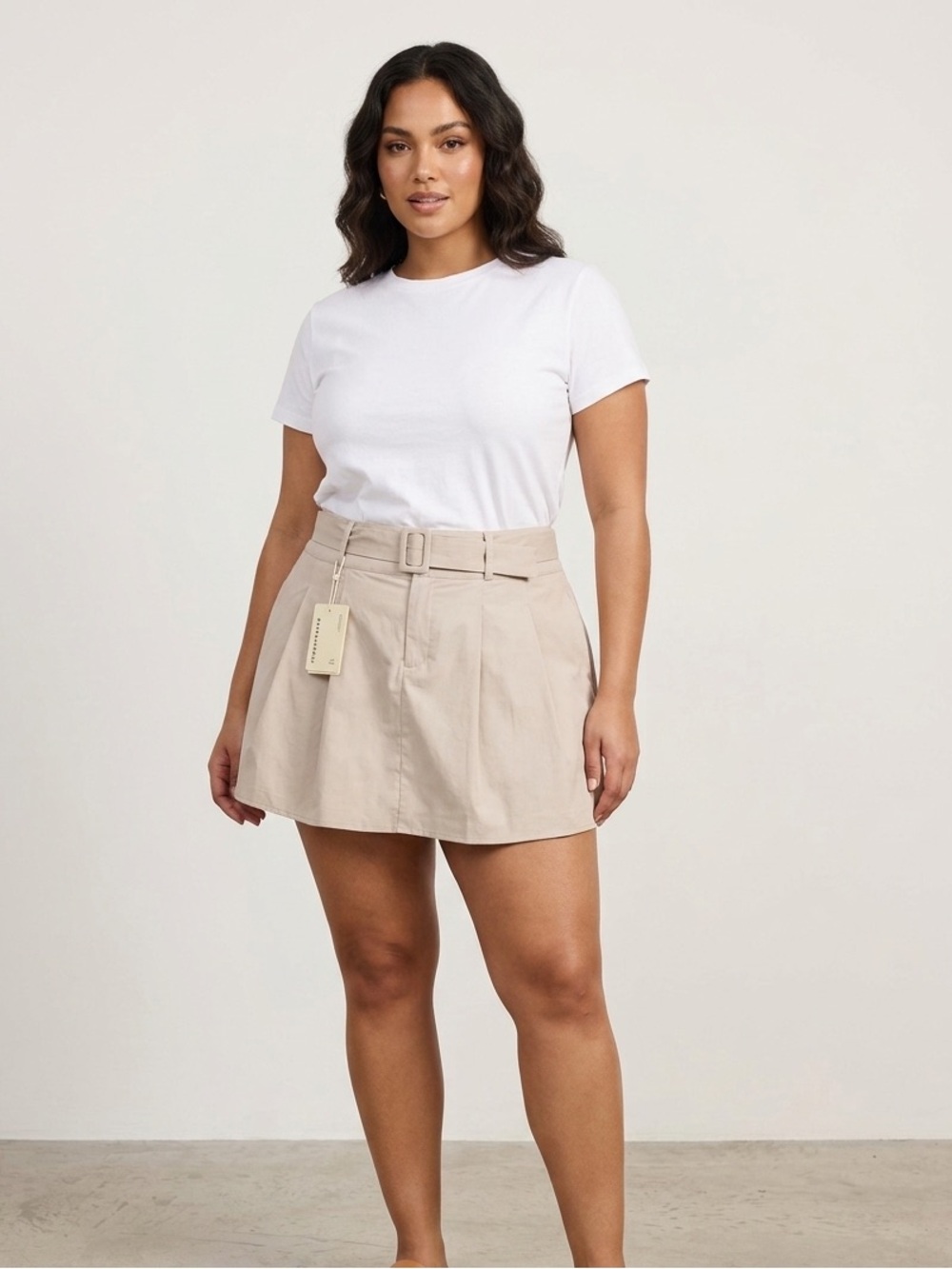 Peppermayo Women’s Size 14 Pleated Mini Skirt with Belt Beige NWT